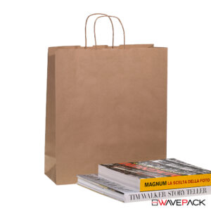 SHOPPER IN CARTA KRAFT BIANCHE E AVANA CON MANIGLIA RITORTA